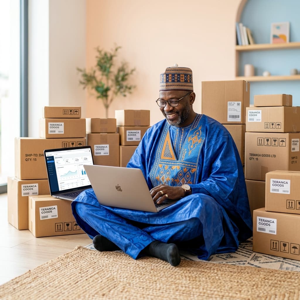 African Merchant using laptop